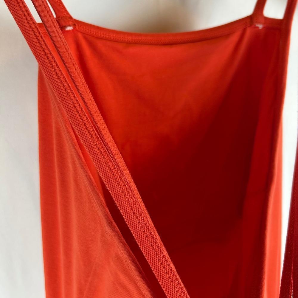 Pact Organic Cotton Colorblock Fit and Flare Dress Orange Pink Strappy Back L - Picture 11 of 11